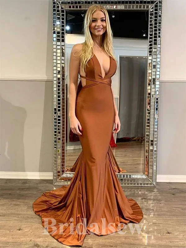Best Burnt Orange Open Back Fashion Elegant Mermaid Formal Long Evening Prom Dresses PD1044