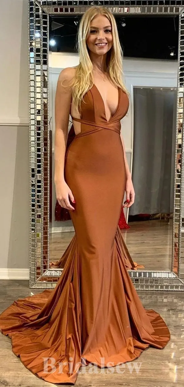 Best Burnt Orange Open Back Fashion Elegant Mermaid Formal Long Evening Prom Dresses PD1044