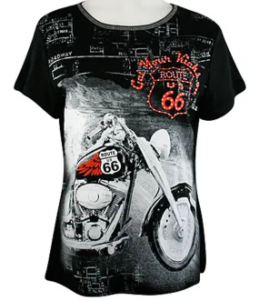 Big Bang Clothing Company Route 66 Motorcycle, Scoop Neck Rhinestone Print Top Big Bang Clothing Company Route 66 Motorcycle, Scoop Neck Rhinestone Print Top