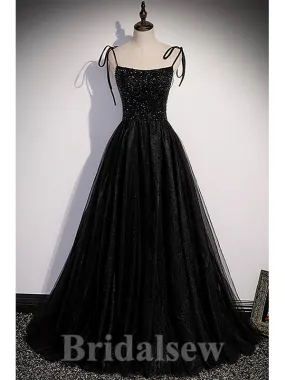 Black A-line Spaghetti Straps Top Sequin Modest Long Women Evening Prom Dresses PD865 Black A-line Spaghetti Straps Top Sequin Modest Long Women Evening Prom Dresses PD865