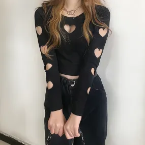 Black Alternative Heart Long Sleeve Crop Top Black Alternative Heart Long Sleeve Crop Top
