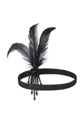 Black Feather & Black Bead Gatsby Headband Black Feather & Black Bead Gatsby Headband