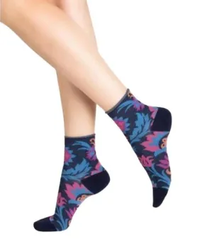 Bleuforet Cotton Roll-Top Ankle Socks with Floral Pattern Bleuforet Cotton Roll-Top Ankle Socks with Floral Pattern