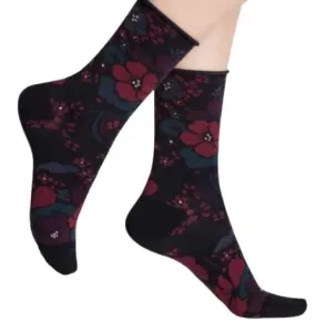 Bleuforet Women's Floral Velvet Cotton Roll-Top Socks Bleuforet Women's Floral Velvet Cotton Roll-Top Socks