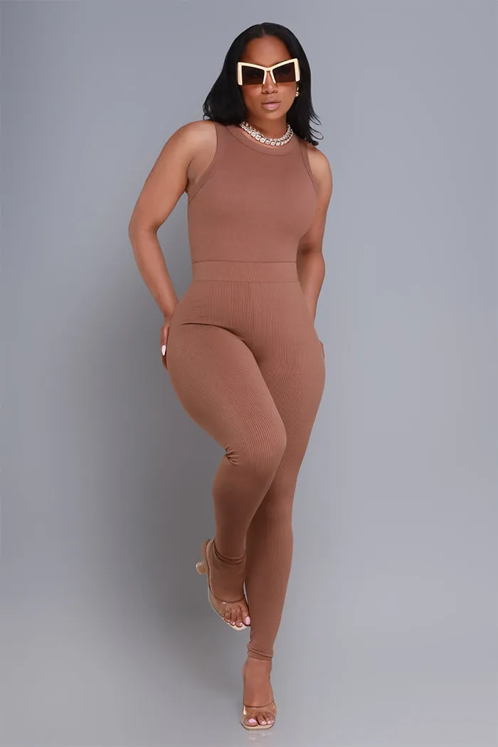 Break Down Cellulite Deleter Sleeveless Ribbed Bodysuit - Carob Brown