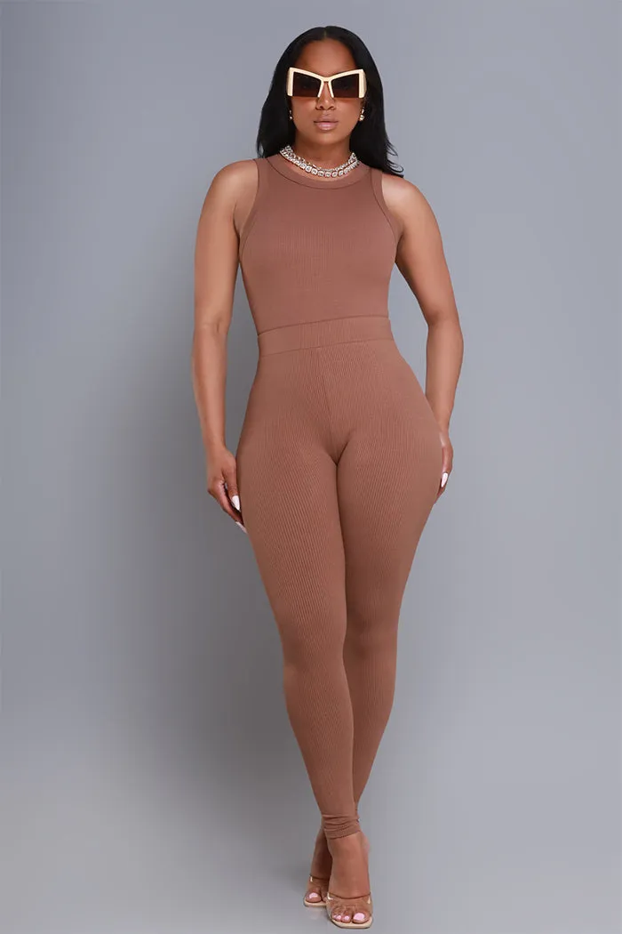 Break Down Cellulite Deleter Sleeveless Ribbed Bodysuit - Carob Brown