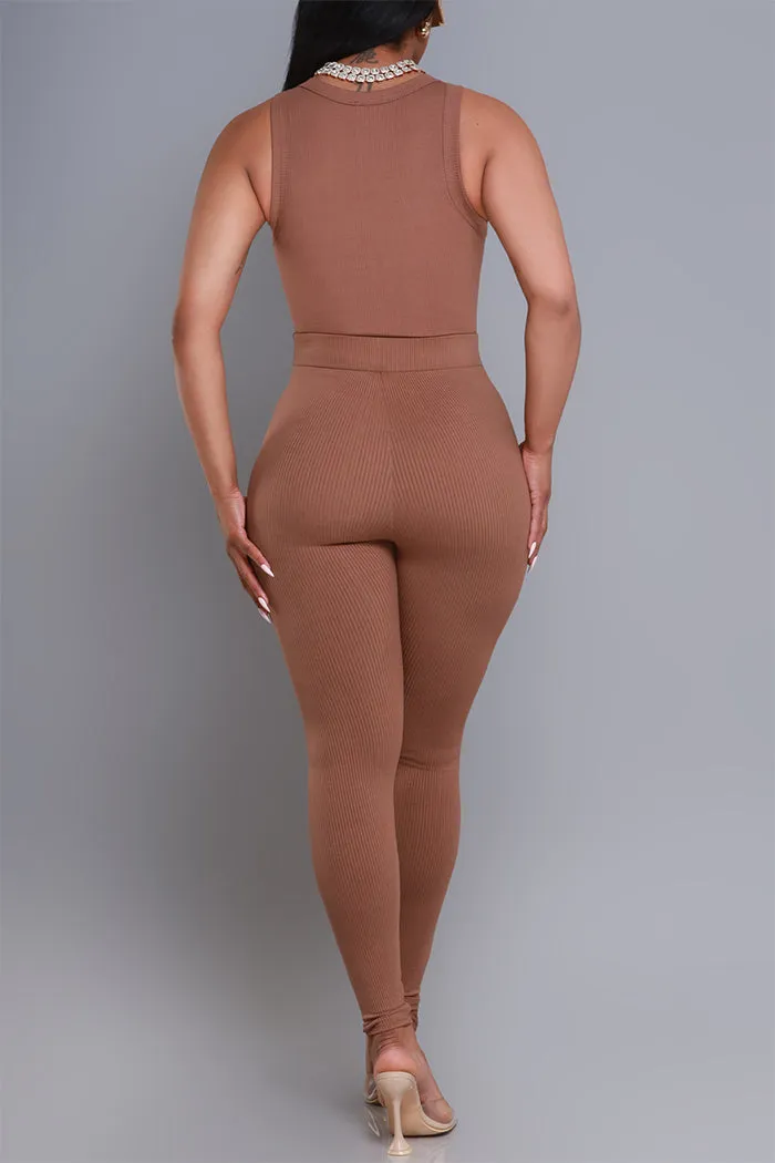 Break Down Cellulite Deleter Sleeveless Ribbed Bodysuit - Carob Brown
