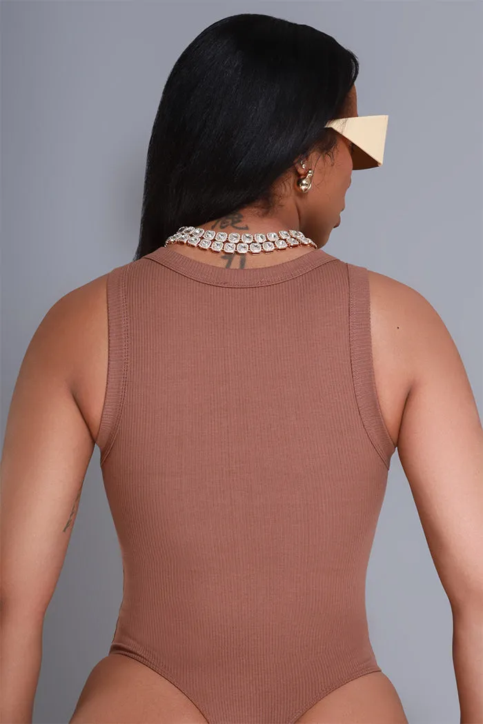 Break Down Cellulite Deleter Sleeveless Ribbed Bodysuit - Carob Brown
