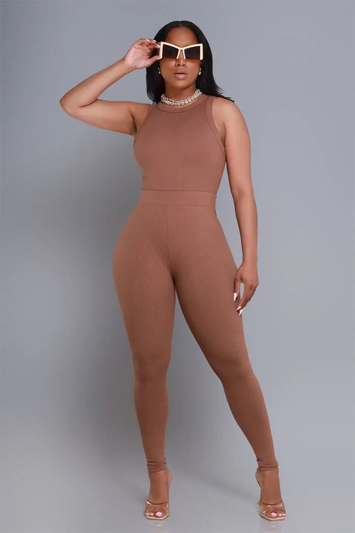 Break Down Cellulite Deleter Sleeveless Ribbed Bodysuit - Carob Brown