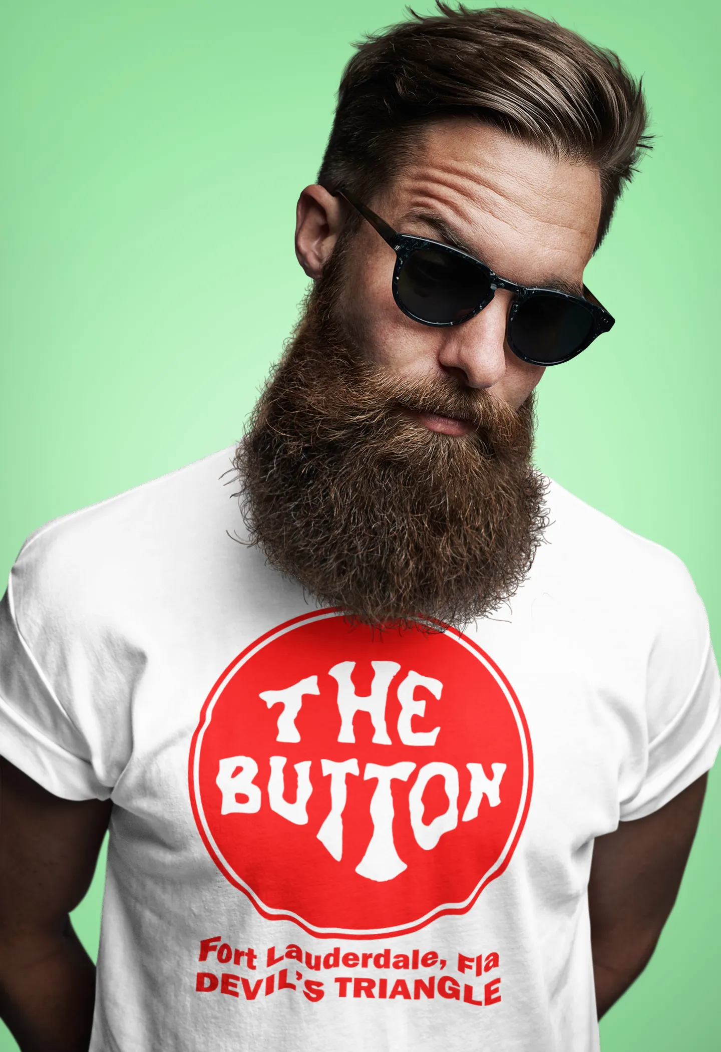 Button on the Beach White T-Shirt (FRONT PRINT ONLY) - 100% Cotton - Short Sleeve