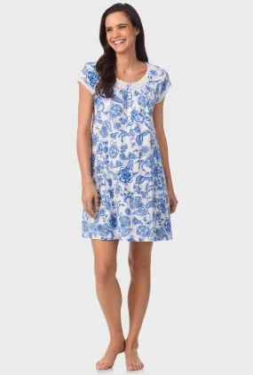 Cobalt Blue Floral Vine Cap Sleeve Nightshirt Cobalt Blue Floral Vine Cap Sleeve Nightshirt
