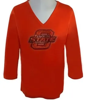 Collegiate Fashionista Oklahoma State University College Top, Rhinestone School Logo Collegiate Fashionista Oklahoma State University College Top, Rhinestone School Logo