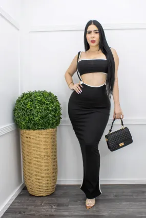 Contrast Trim Cutout Black Maxi Dress Contrast Trim Cutout Black Maxi Dress