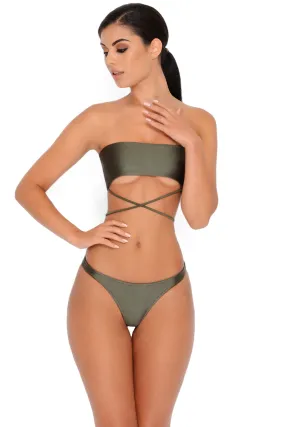 Cross My Mind Bandeau Bikini Top in Khaki Cross My Mind Bandeau Bikini Top in Khaki