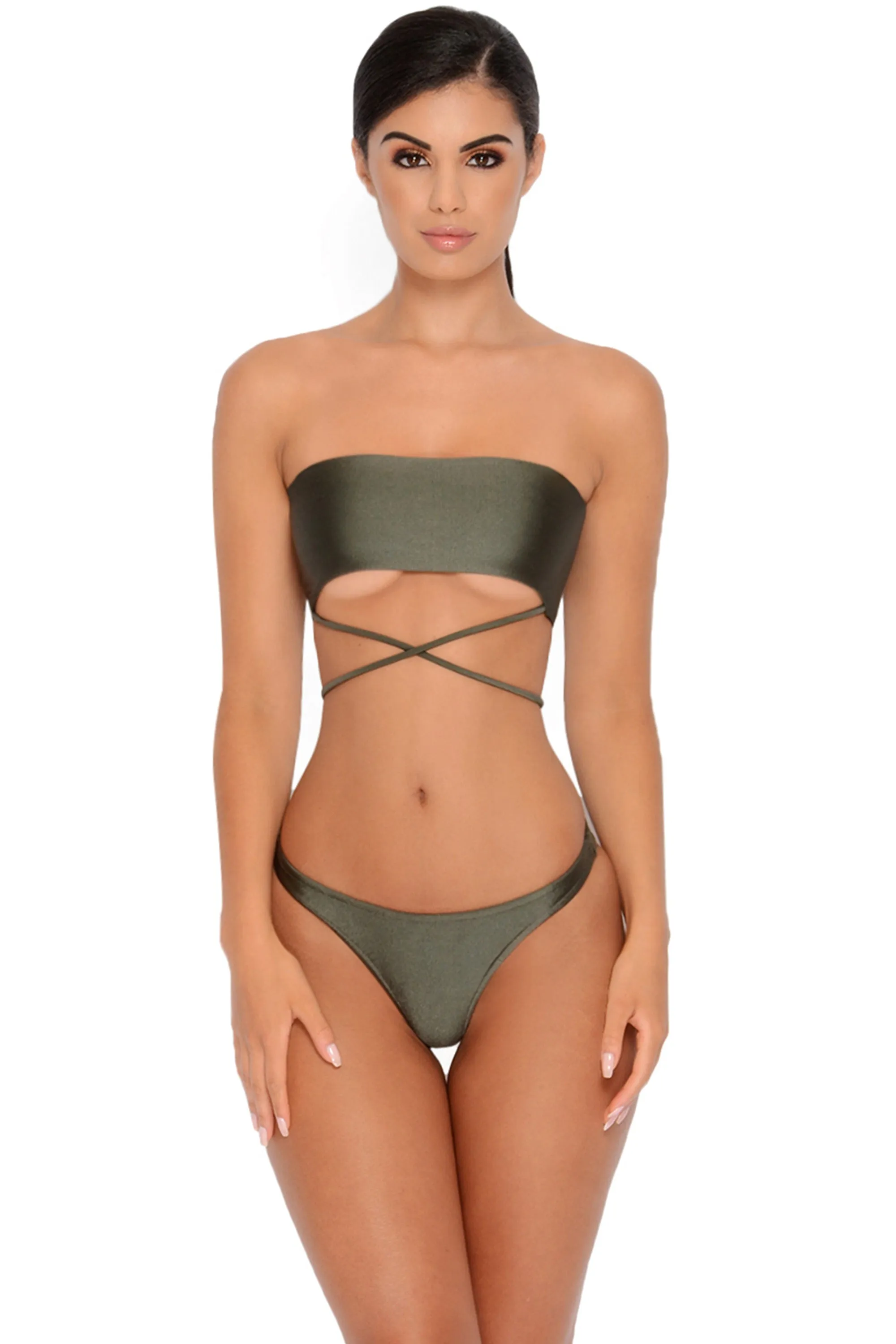 Cross My Mind Bandeau Bikini Top in Khaki