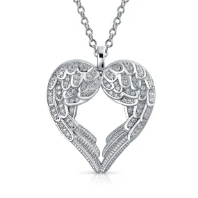CZ Heart Shape White Opal Guardian Angel Wings Necklace .925 Sterling Silver CZ Heart Shape White Opal Guardian Angel Wings Necklace .925 Sterling Silver