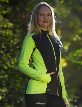 Damen Winter Fleece Laufshirt Langarm Thermo Running Sweatshirt Pro Line Schwarz Neon Damen Winter Fleece Laufshirt Langarm Thermo Running Sweatshirt Pro Line Schwarz Neon