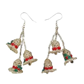 Dangling 3-D Christmas Bells Hand-Beaded Earrings w/ Hypo Allergenic Earwires Dangling 3-D Christmas Bells Hand-Beaded Earrings w/ Hypo Allergenic Earwires
