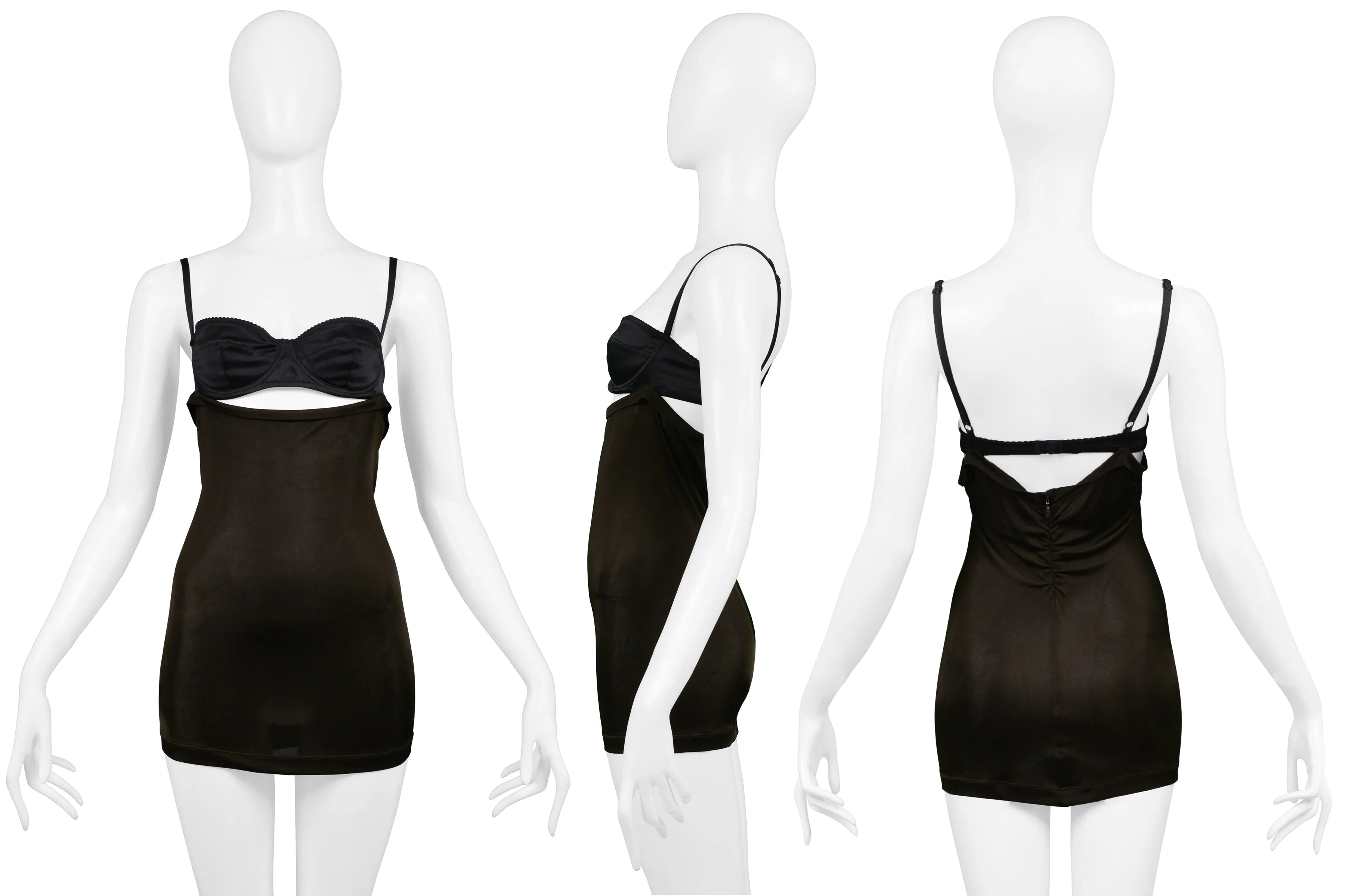 DOLCE & GABBANA BLACK & BROWN CUTOUT MICRO MINI DRESS