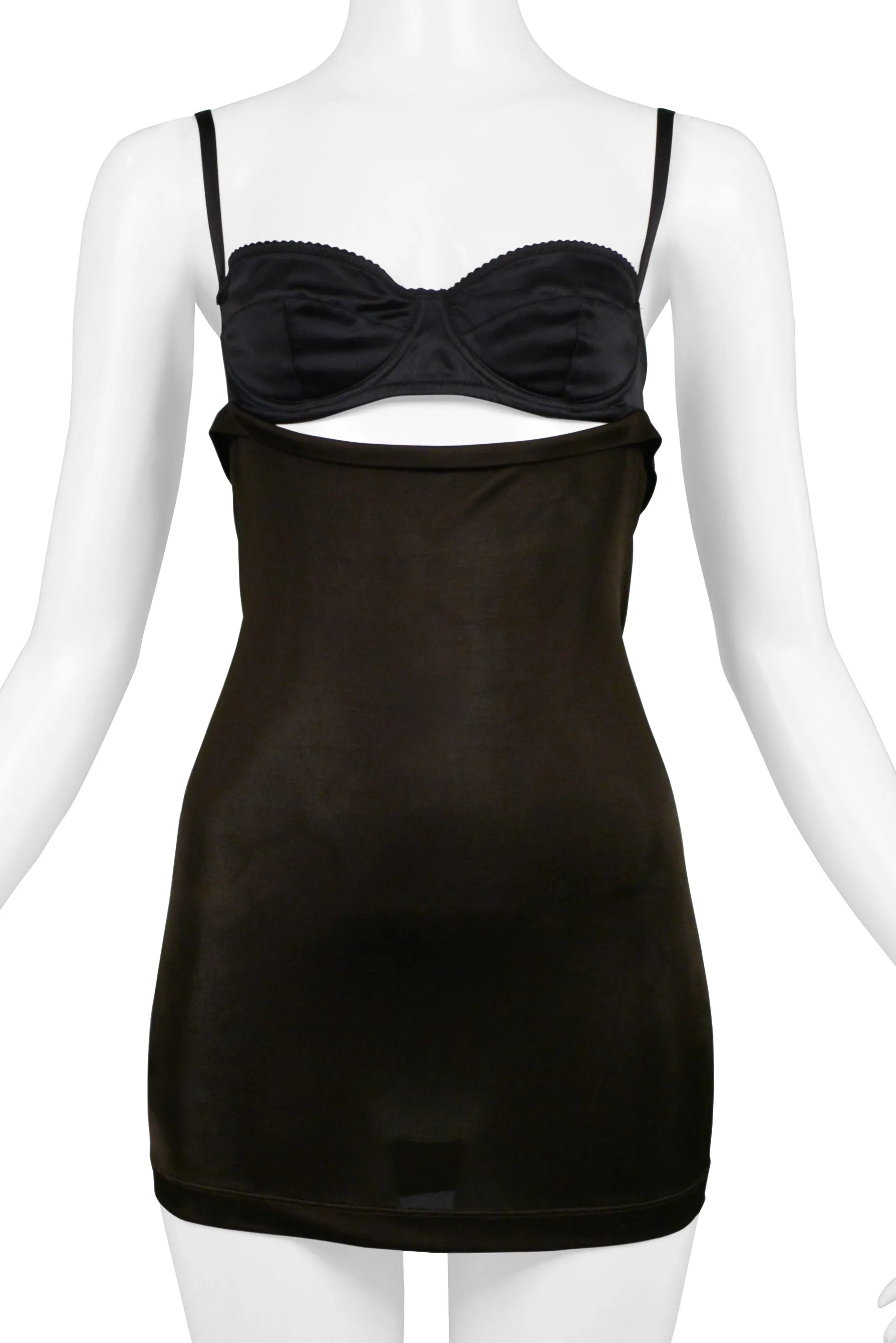 DOLCE & GABBANA BLACK & BROWN CUTOUT MICRO MINI DRESS