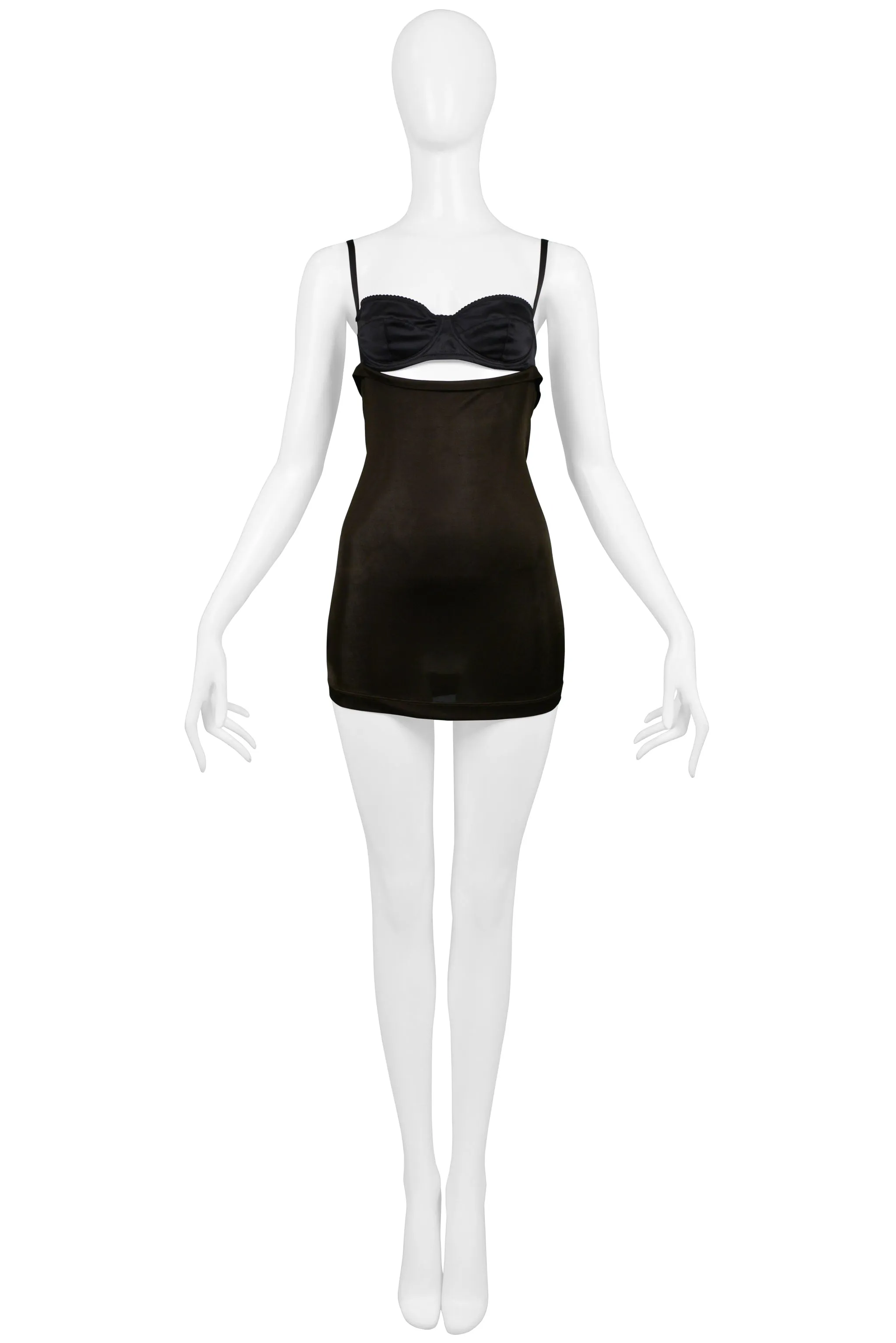 DOLCE & GABBANA BLACK & BROWN CUTOUT MICRO MINI DRESS