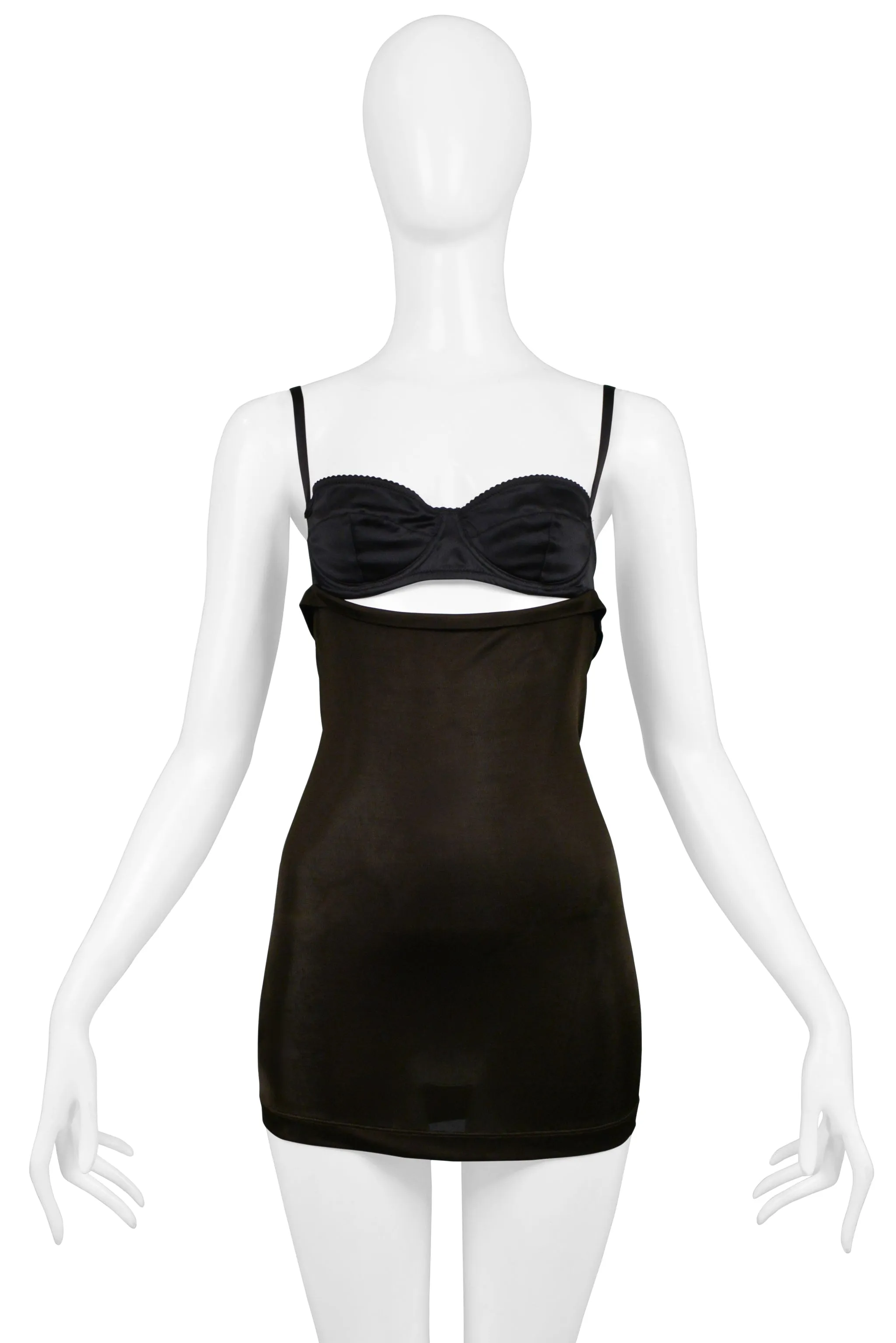 DOLCE & GABBANA BLACK & BROWN CUTOUT MICRO MINI DRESS
