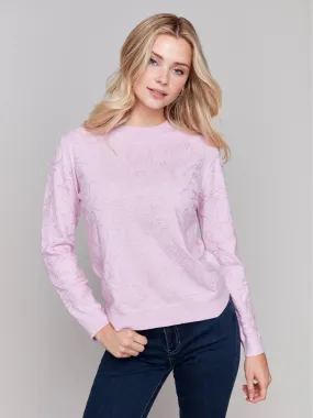 Embroidered Round Hem Sweater - Bubble Gum Embroidered Round Hem Sweater - Bubble Gum