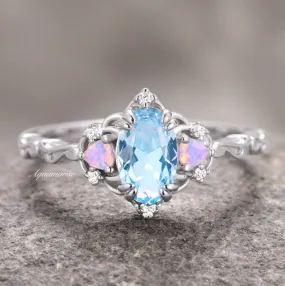 Esme Aquamarine & Opalescent Sapphire Ring- 925 Sterling Silver Esme Aquamarine & Opalescent Sapphire Ring- 925 Sterling Silver