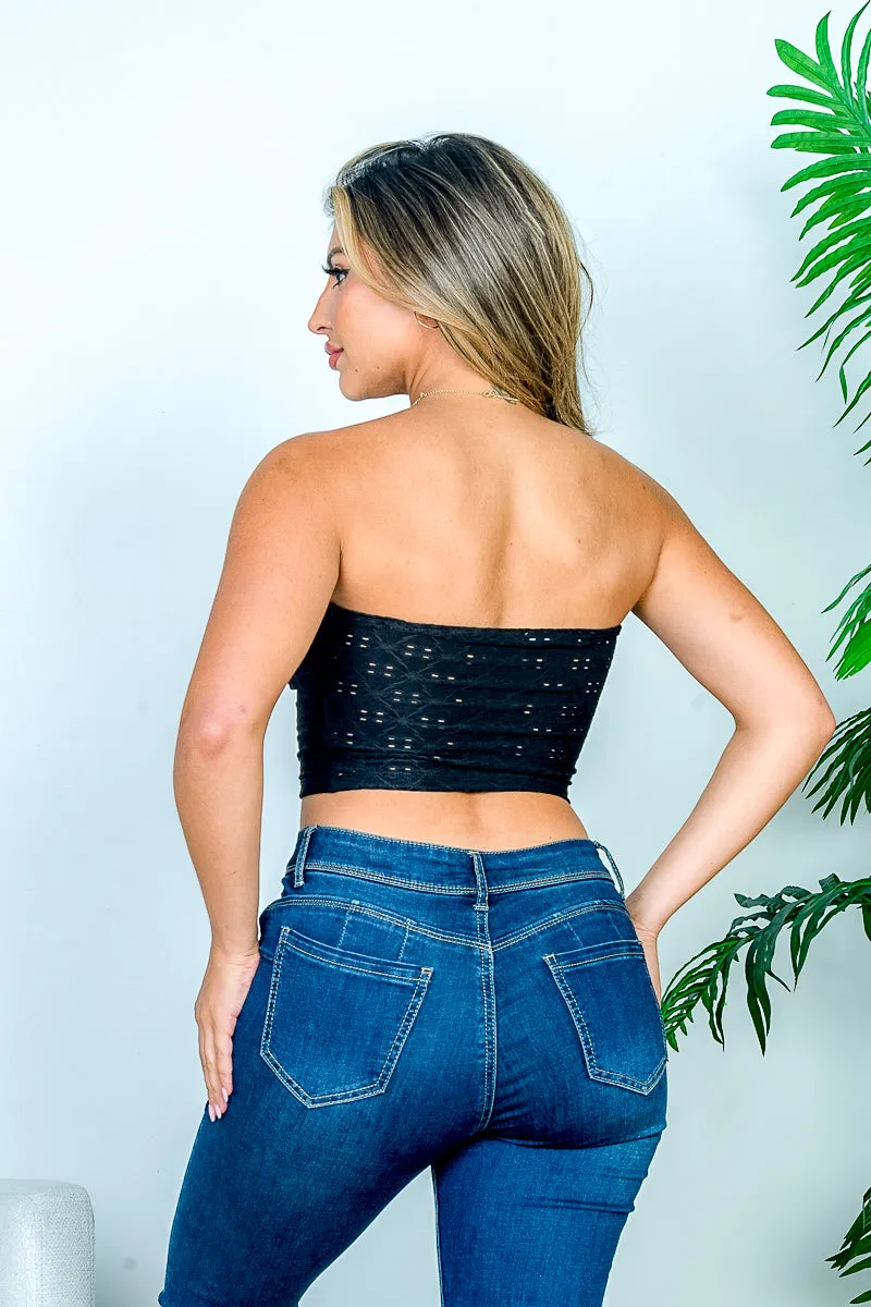Eyelet Bandeau Tube Top with Front Lining in Black* (2827TY)