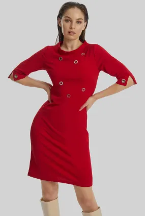 Eyelet High Collar Dress Red Eyelet High Collar Dress Red