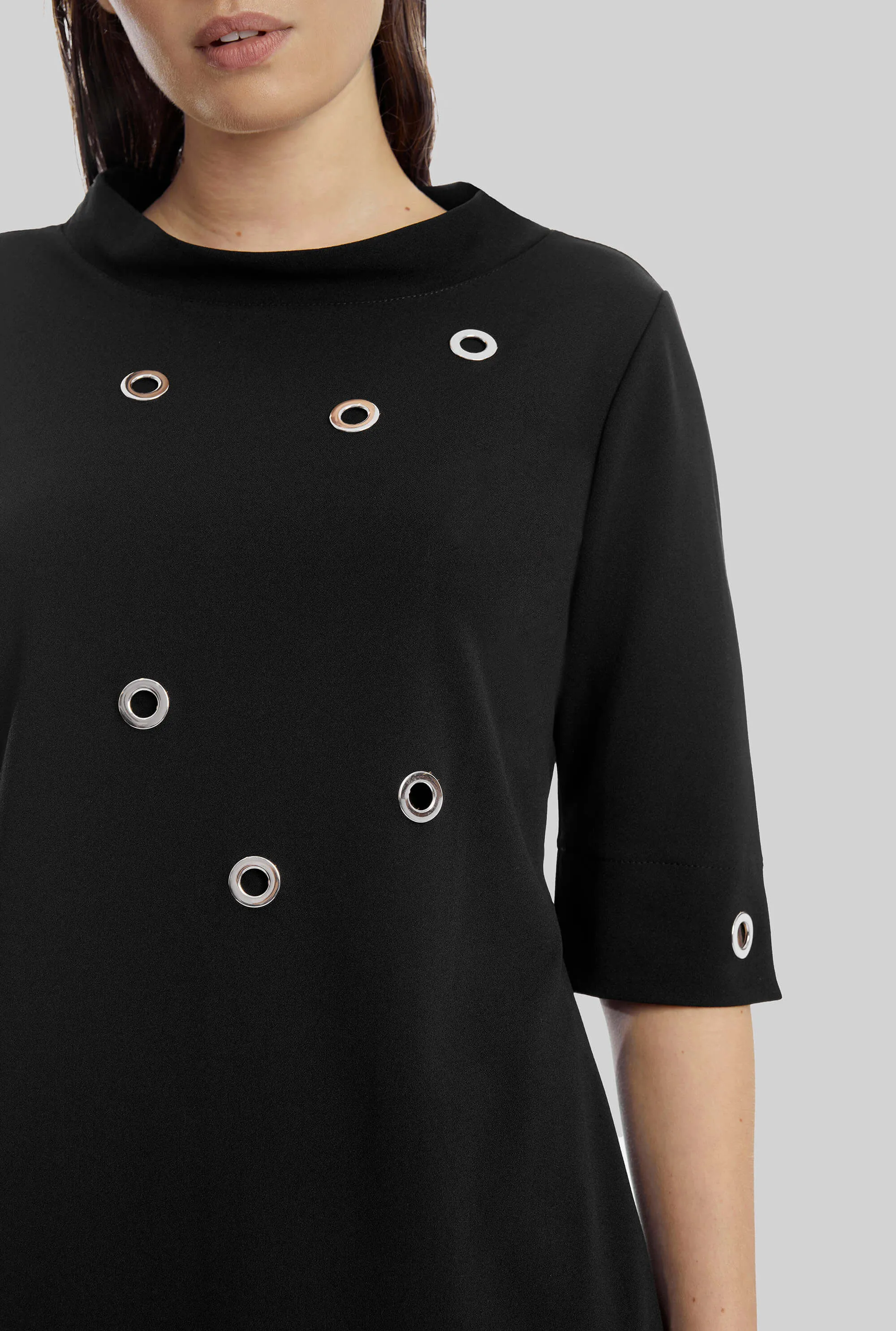 Eyelet High Collar Dress