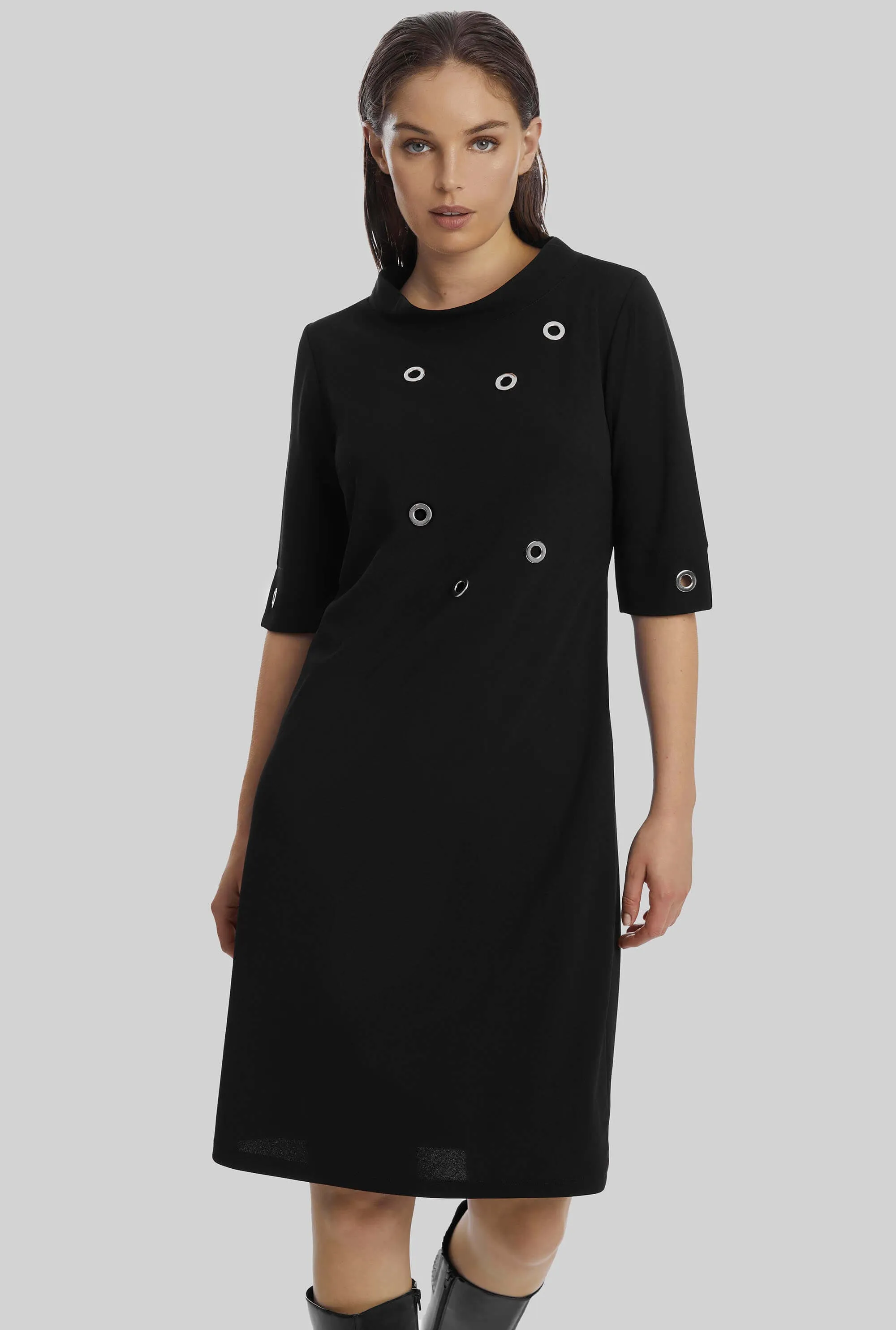 Eyelet High Collar Dress