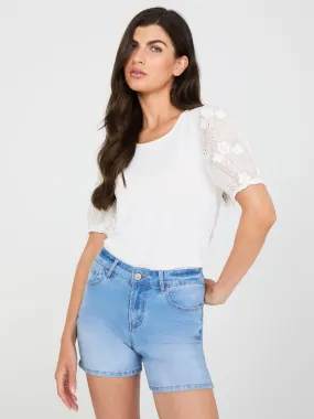 Flower Embroidered Eyelet Sleeve Top Flower Embroidered Eyelet Sleeve Top
