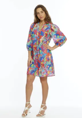 Fuchsia Multi Color Eyelet Puff Sleeve Dress Debbie | LIOR Fuchsia Multi Color Eyelet Puff Sleeve Dress Debbie | LIOR