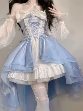Getadme French Romantic Style Lolita Op Elegant Girl Cosplay Princess Puff Sleeve Ribbon Bowknot Flower Tunic Mesh Fantastic Fairy Dress Getadme French Romantic Style Lolita Op Elegant Girl Cosplay Princess Puff Sleeve Ribbon Bowknot Flower Tunic Mesh Fantastic Fairy Dress