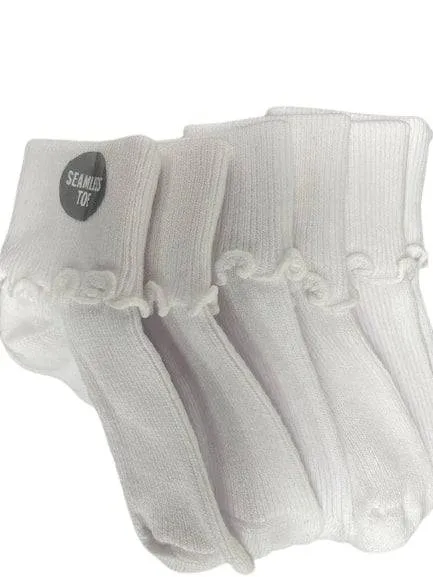 Girls Cotton Lettuce Ruffle Ripple Edge Turn Cuff, Non Skid Smooth Toe
