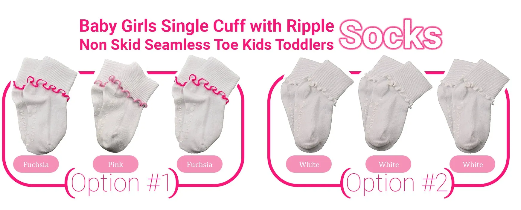 Girls Cotton Lettuce Ruffle Ripple Edge Turn Cuff, Non Skid Smooth Toe