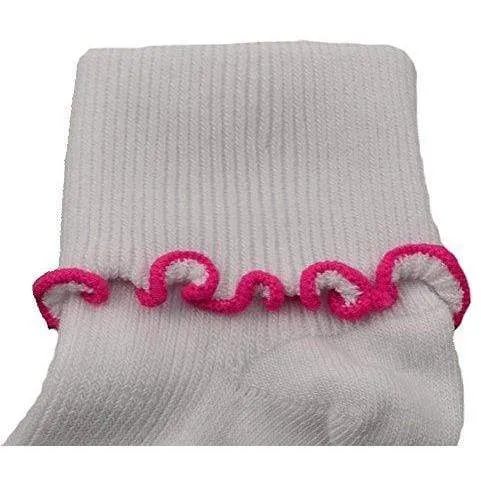 Girls Non-Skid Seamless Toe Socks - 3-Pair Pack Cotton Ruffle Edge Socks