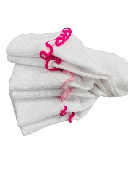 Girls Non-Skid Seamless Toe Socks - 3-Pair Pack Cotton Ruffle Edge Socks
