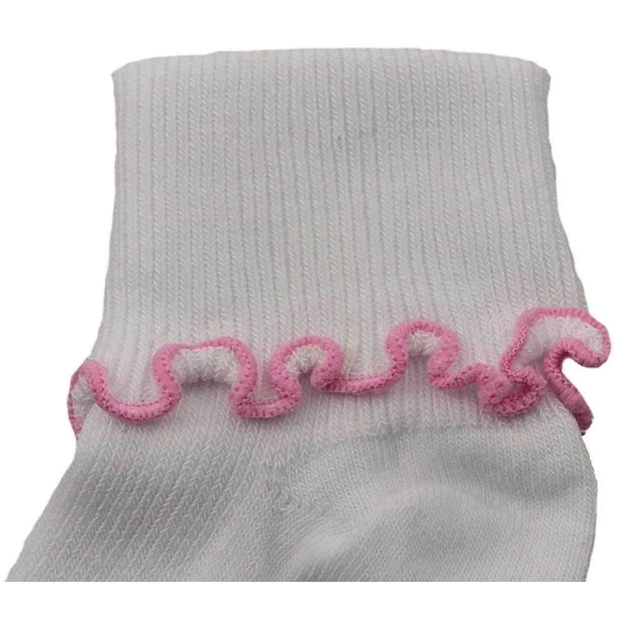 Girls Non-Skid Seamless Toe Socks - 3-Pair Pack Cotton Ruffle Edge Socks