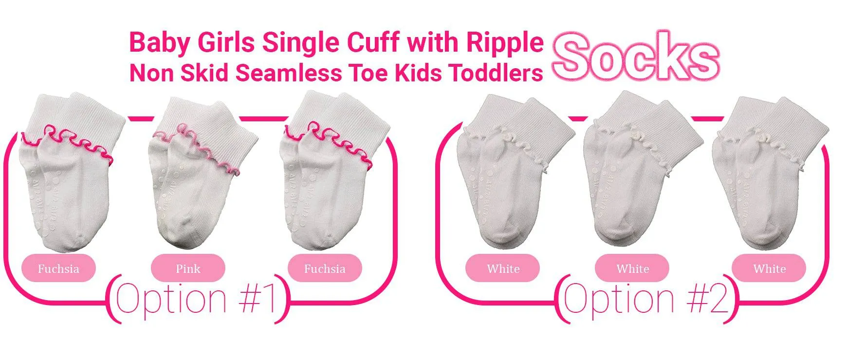 Girls Non-Skid Seamless Toe Socks - 3-Pair Pack Cotton Ruffle Edge Socks