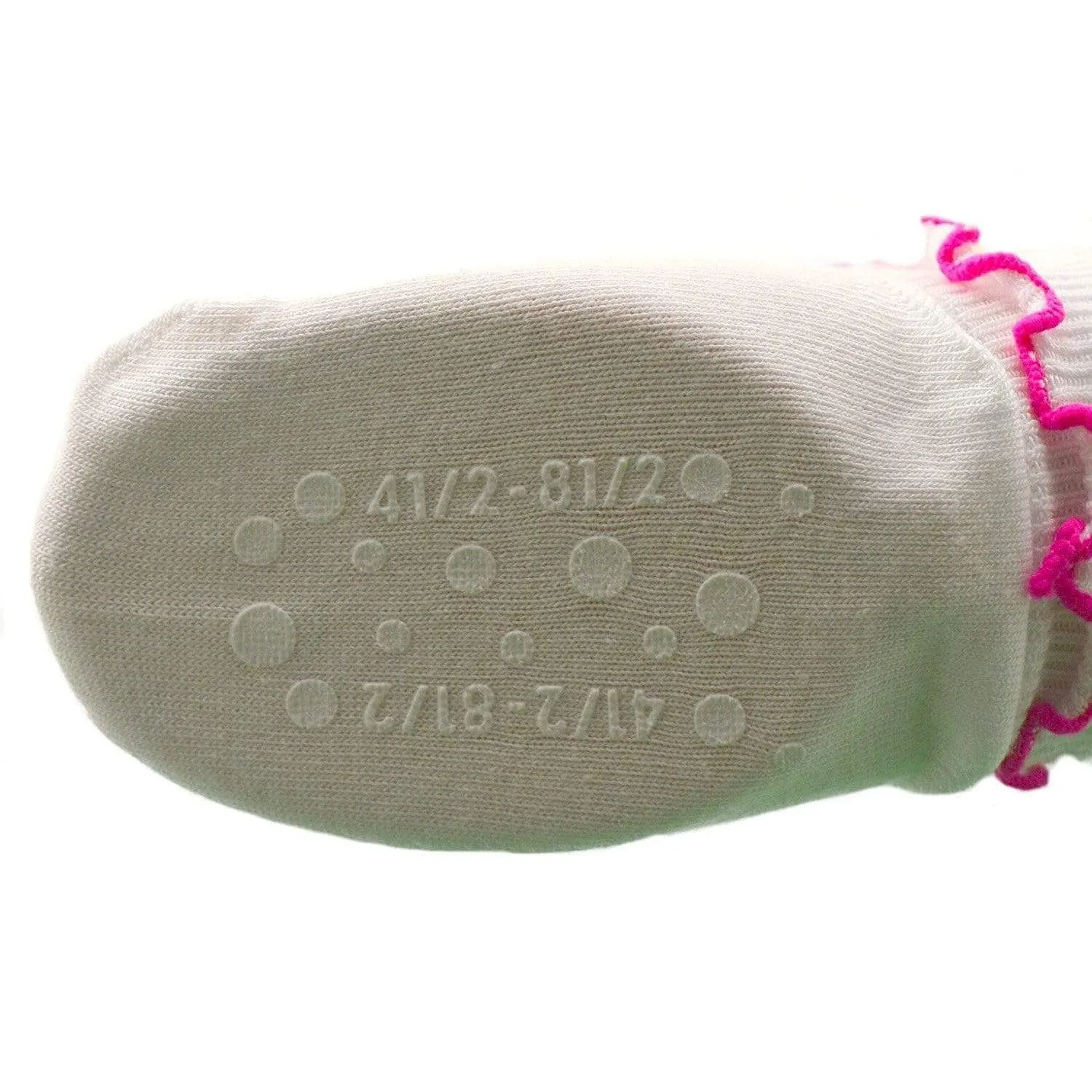 Girls Non-Skid Seamless Toe Socks - 3-Pair Pack Cotton Ruffle Edge Socks