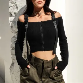 'Graveyard Shift' Black Grunge Buckle Long Sleeved Top 'Graveyard Shift' Black Grunge Buckle Long Sleeved Top