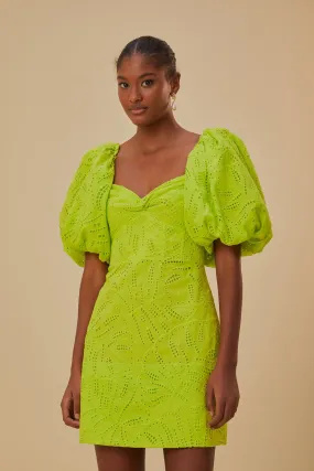 Green Monstera Eyelet Short Sleeve Mini Dress Green Monstera Eyelet Short Sleeve Mini Dress