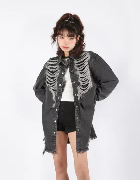 Grunge Distressed Long Denim Jacket Grunge Distressed Long Denim Jacket