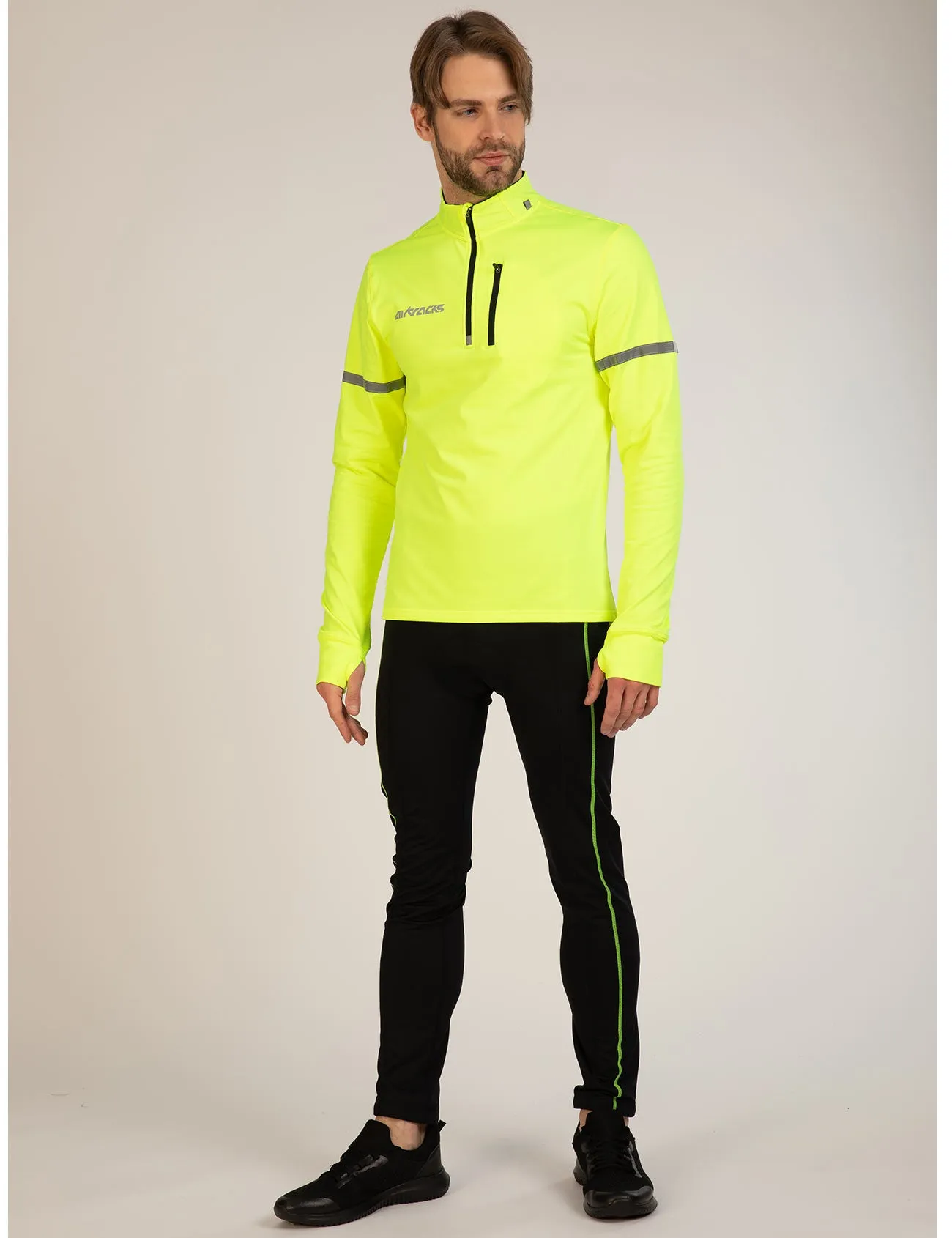 Herren Thermo Fahrradtrikot - Laufshirt Langarm Neon