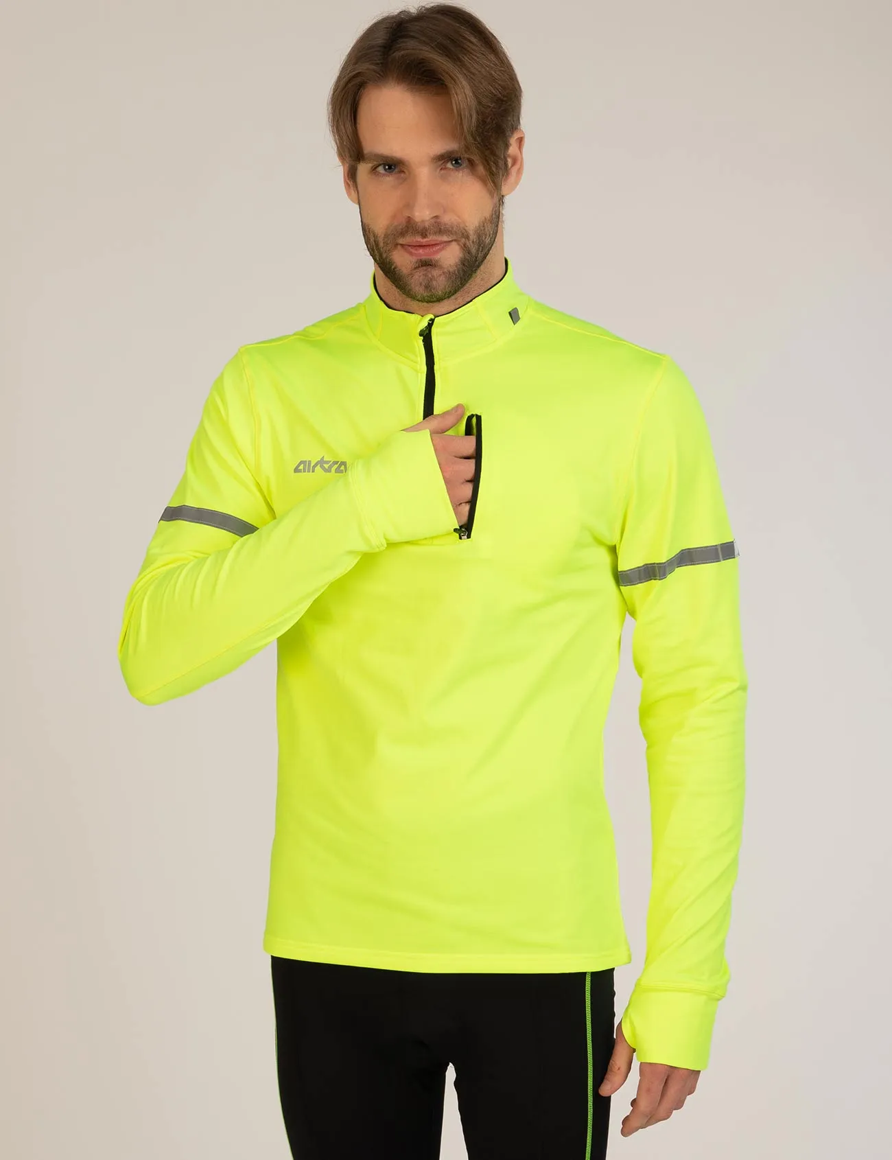 Herren Thermo Fahrradtrikot - Laufshirt Langarm Neon