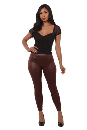 High Waist Scrunch Butt PU Faux Leather Leggings - Chocolate Brown High Waist Scrunch Butt PU Faux Leather Leggings - Chocolate Brown
