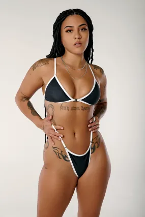 HOAH Bikini Clasp Thong Bottoms - Snapped Black/White