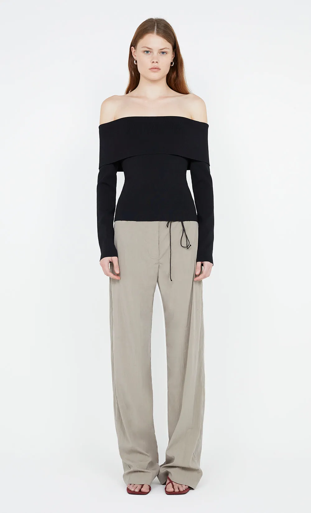 ILORA KNIT BANDEAU LONG SLEEVE TOP - BLACK